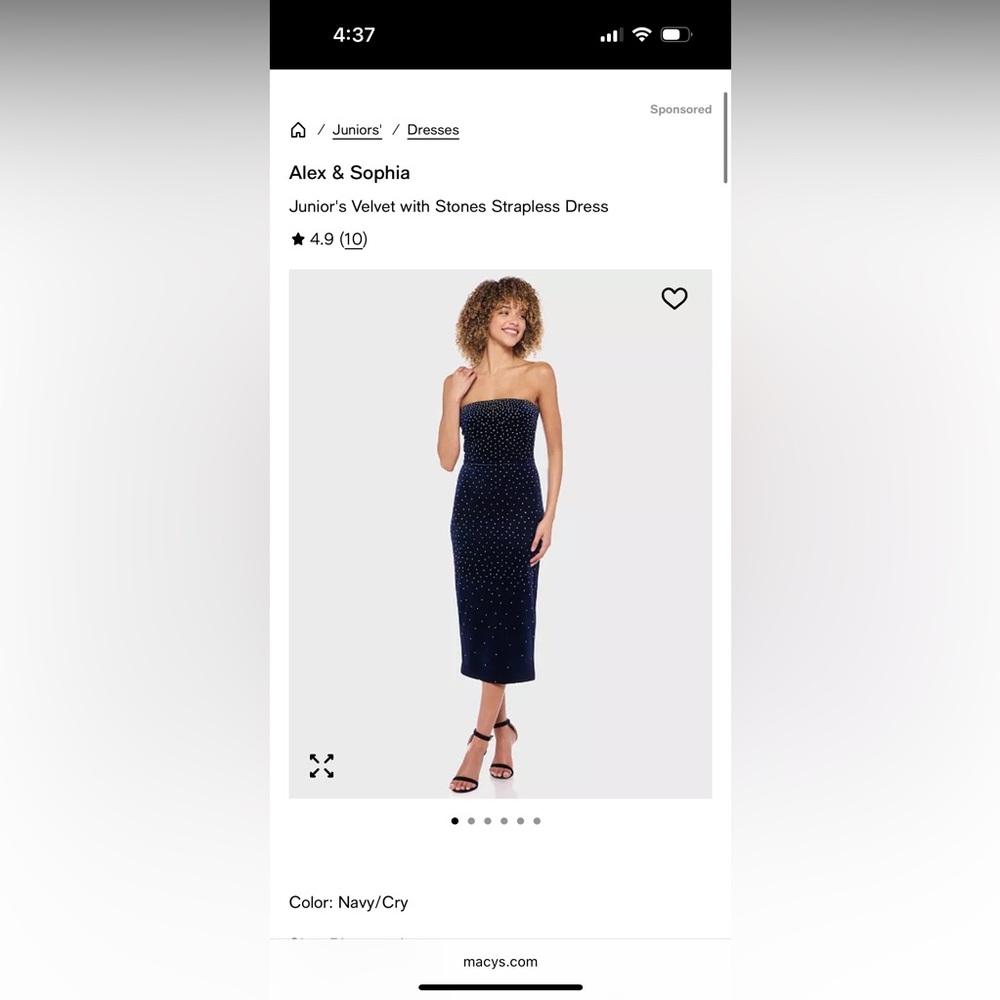 Navy Velvet Strapless Midi Dress
